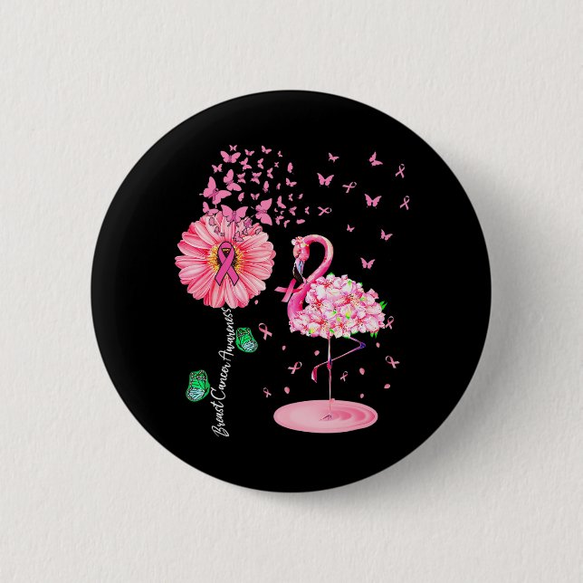 Pink Bird Flamingo Brustkrebs Bewusstsein Button (Vorderseite)