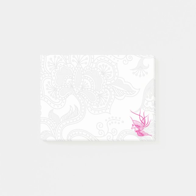 Pink Bird & Floral Post-It Notes Klebezettel (Vorderseite)
