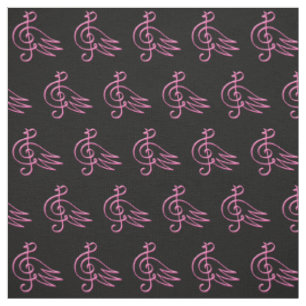Pink Bird Music Pattern Stoff
