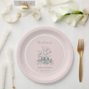 Pink Bird Nest Baby Dusche Pappteller