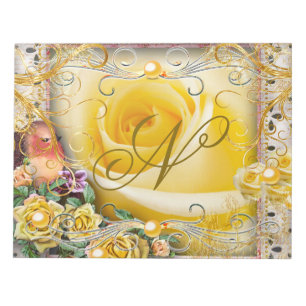 Pink Bird Yellow Rose Botanical Gold Pearl Journal Notizblock