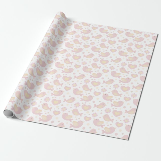 Pink Birds and Flowers Baby Shower Geschenkpapier (Ungerollt)