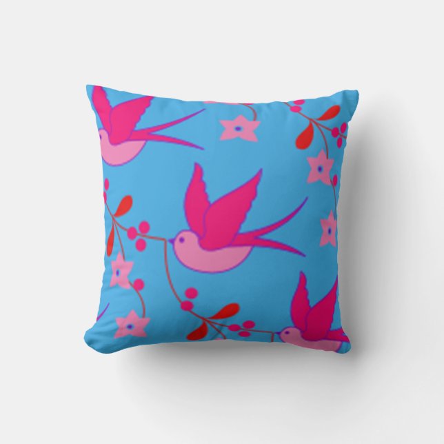 Pink Birds Mix & Match Designer Pillows - Geschenk Kissen (Vorderseite)