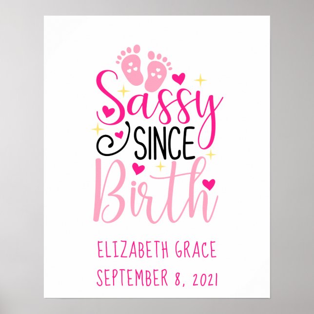 Pink Birth Stats Baby Footprint Seit der Geburt Poster (Vorne)