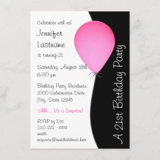 Pink Birthday Balloon Einladung