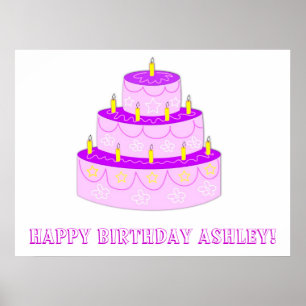 Pink Birthday Cake Birthday Banner Poster