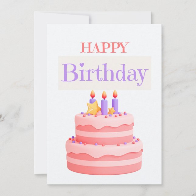 Pink Birthday Cake Grußkarte Einladung (Vorderseite)