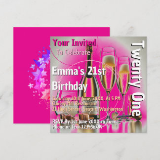 Pink Birthday Champagne Einladung 21.