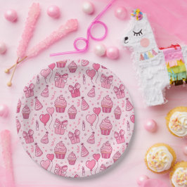 Pink Birthday Cupcakes Paper Plates Pappteller