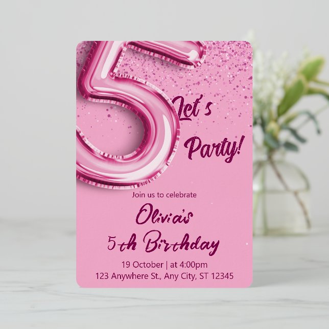 Pink Birthday Folieneinladung (Stehend vorne)