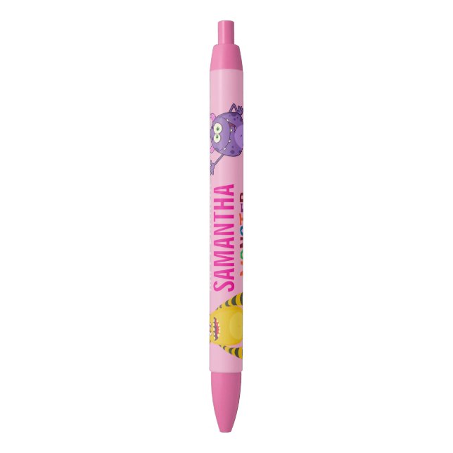 Pink Birthday FUN Monsters kids Kugelschreiber (Vorderseite Vertikal)