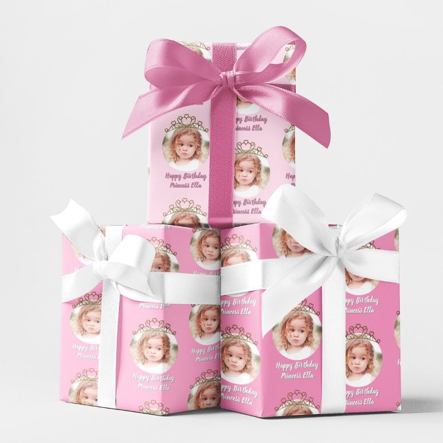 Pink Birthday Girl Princess Tiara Photo  Geschenkpapier Set (Pink birthday princess tiara photo wrapping paper.)