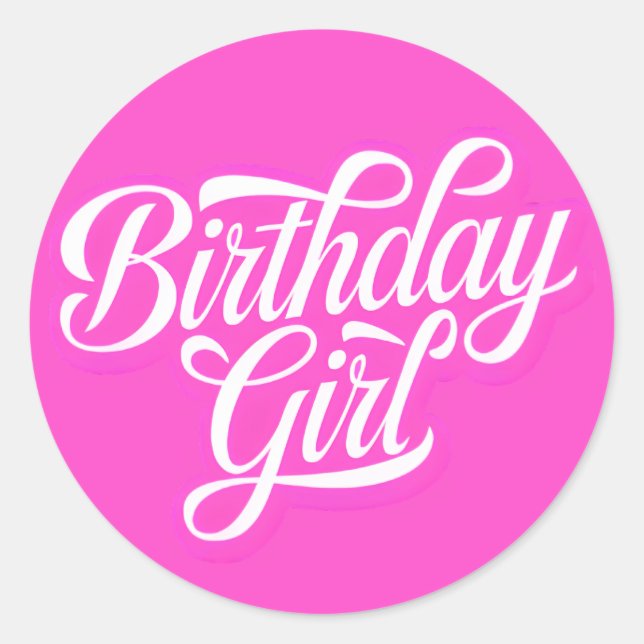 Pink Birthday Girl Runder Aufkleber (Vorderseite)