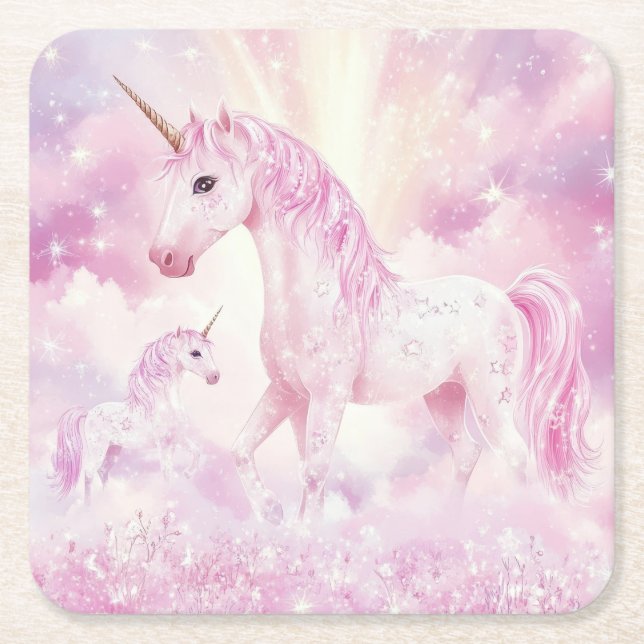 Pink Birthday Party Einhornpapier Untersetzer (Vorderseite)