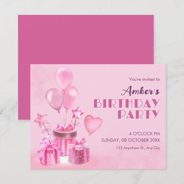 Pink Birthday Party Einladung (Vorne/Hinten)