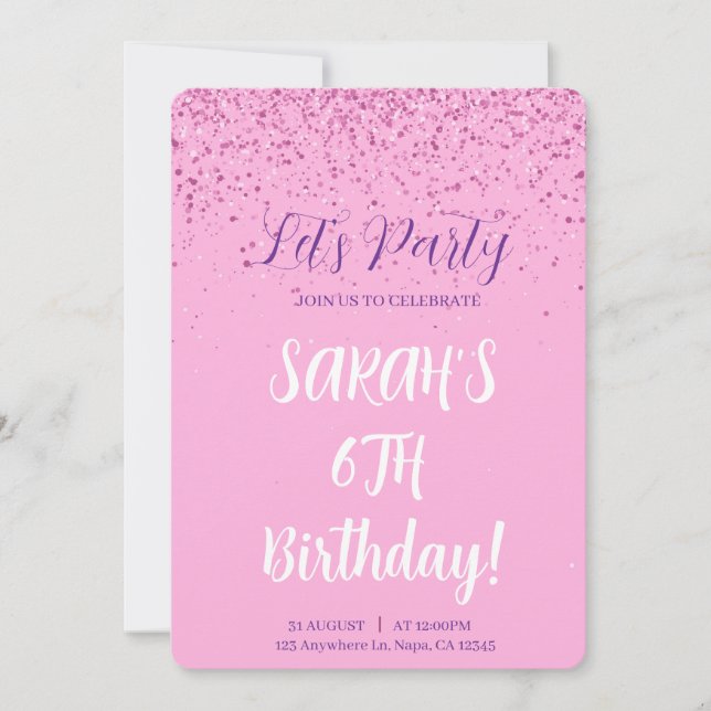 Pink Birthday Party Einladung individuell anpassba (Vorderseite)
