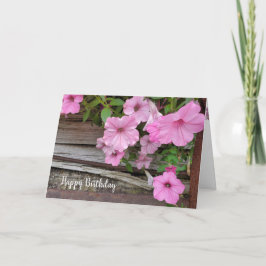 Pink Birthday Petunia on Wood Karte