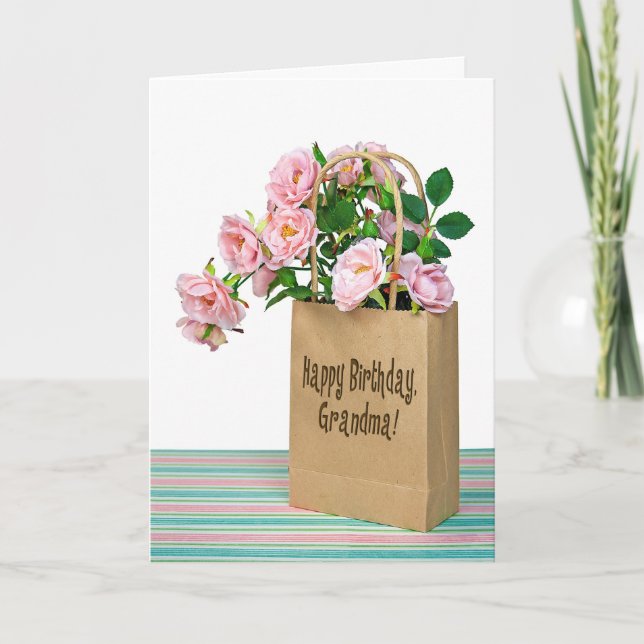 Pink Birthday Roses for Grandma Karte (Vorderseite)