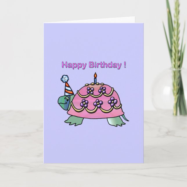 Pink Birthday Turtle 2 Geburtstag Karte (Vorderseite)