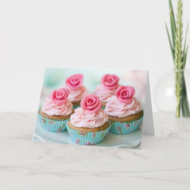 Pink Birthday, Wedding Cup Cakes Karte (Vorderseite)