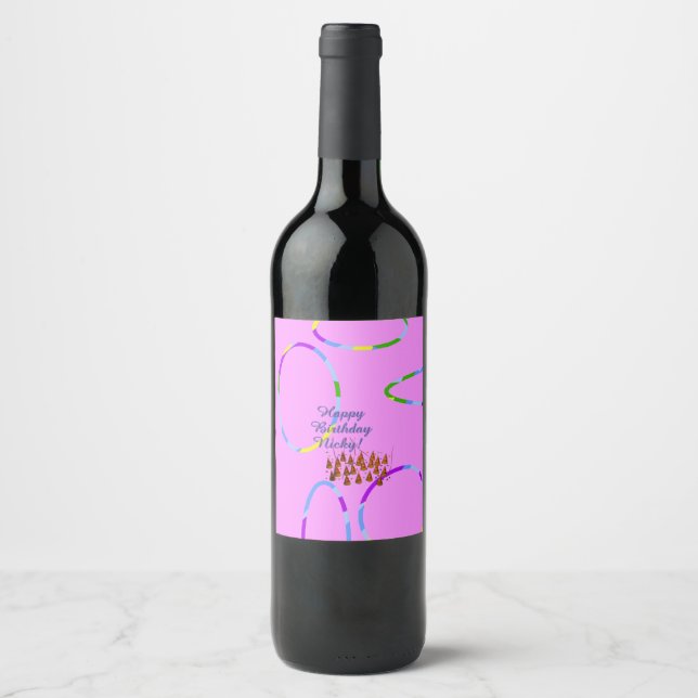 Pink Birthday Weinetikett (Vorderseite)