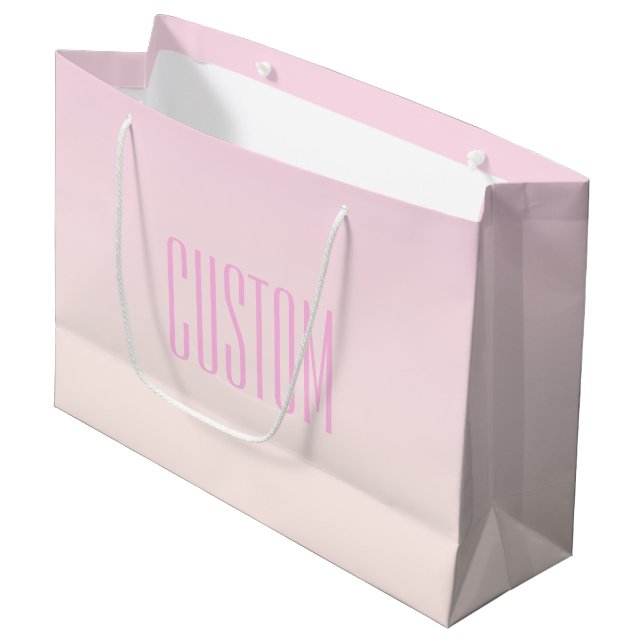 Pink bis Peach Sunset Ombre mit anpassbarem Text Große Geschenktüte (Vorderseite Schrägansicht)