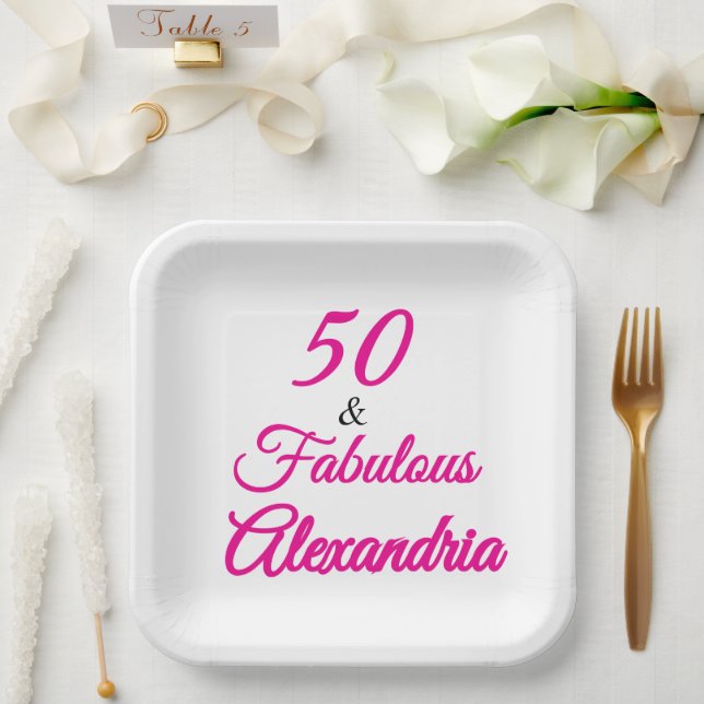 Pink Black 50 & Fabulous 50th  Birthday  Pappteller (Hochzeit)
