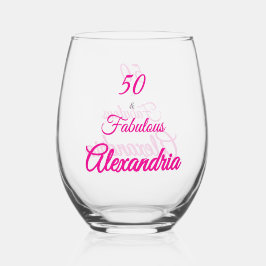 Pink Black 50 & Fabulous 50th  Birthday  Weinglas Ohne Stiel