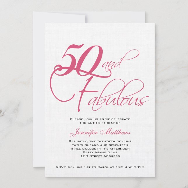 Pink Black 50. und Fabulous! Einladung zum Geburts (Vorderseite)