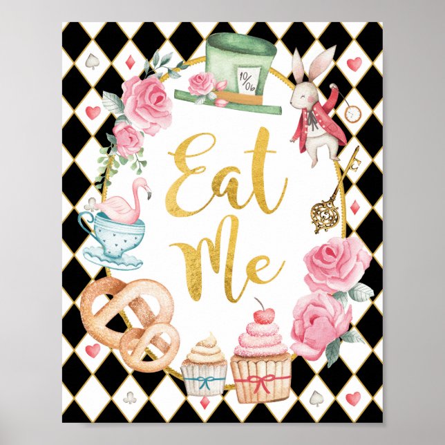 Pink Black Alice im Wunderland EAT ME Party Signie Poster (Vorne)