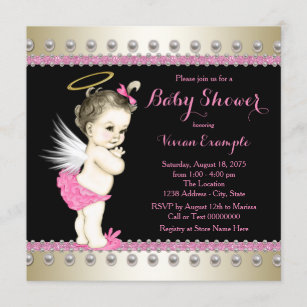 Pink Black and Gold Engel Baby Dusche Einladung