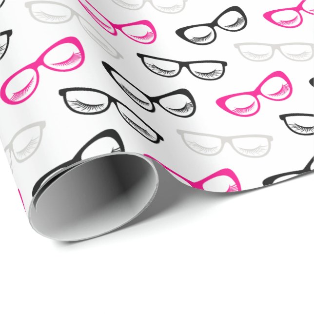 Pink Black and Gray Sunglasses Wrapping Paper Geschenkpapier (Rolleneckpunkt)