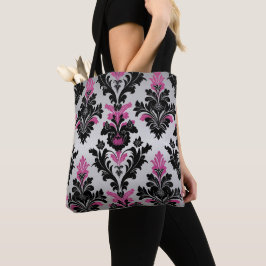 Pink, Black and Silver Damask Style Tasche