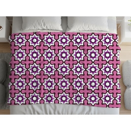 Pink, black and white geometric mandala fleecedecke