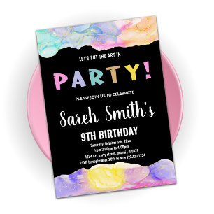 Pink Black Art in Party Paint Birthday Einladungen