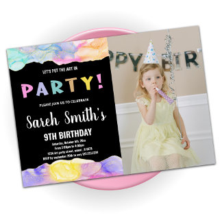 Pink Black Art in Party Paint Birthday Mit Foto Einladung