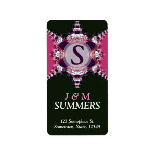 Pink+Black Art Lace Monogram Étiquette de adresse
