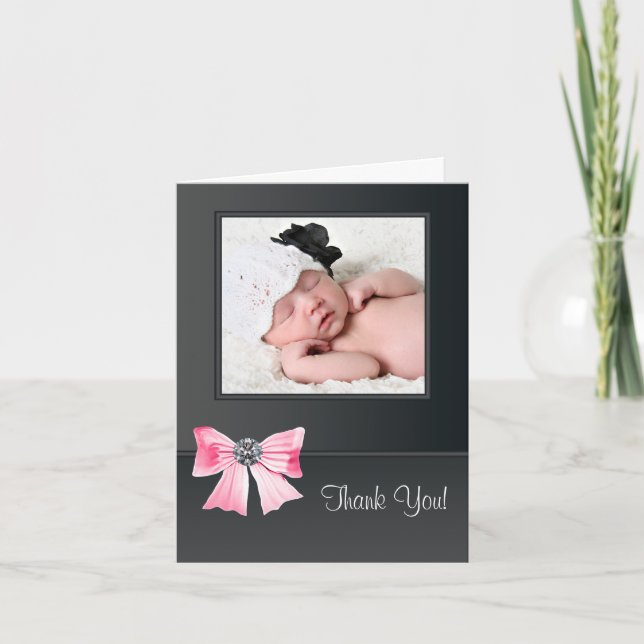 Pink Black Baby Photo Merci Cartes (Devant)
