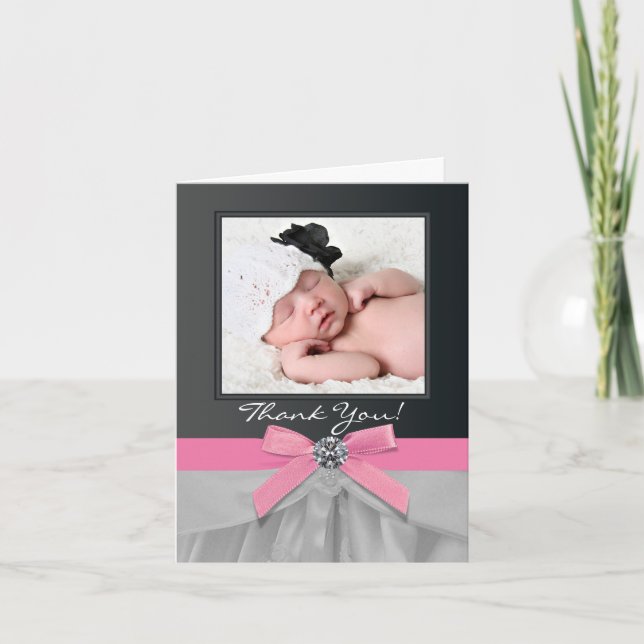 Pink Black Baby Photo Merci Cartes (Devant)