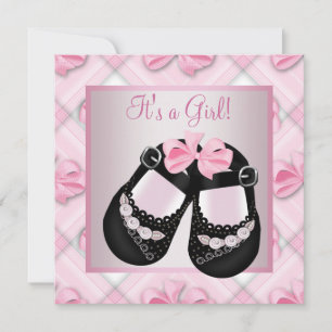 Pink Black Baby Shoes Pink Black Baby Girl Dusche Einladung