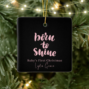 Pink & Black Baby's Weihnachten Geboren auf Shine Keramikornament