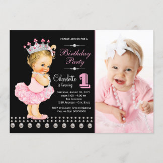 Pink Black Ballerina Princess Girl Birthday Party Einladung