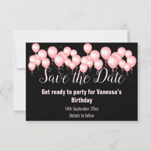 PINK BLACK BALLOON SAVE THE DATE RSVP KARTE
