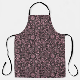Pink black batik boho style floral paisley pattern schürze