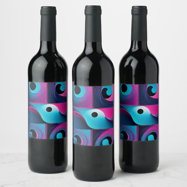 Pink Black Blue Geometric Weinetikett (Flaschen)
