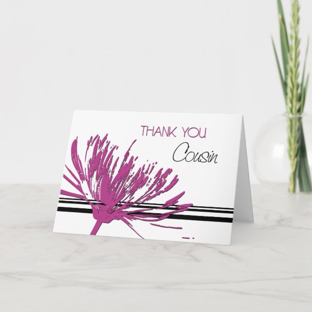 Pink Black Blume Cousin Danke Bridesmaid Card (Vorderseite)