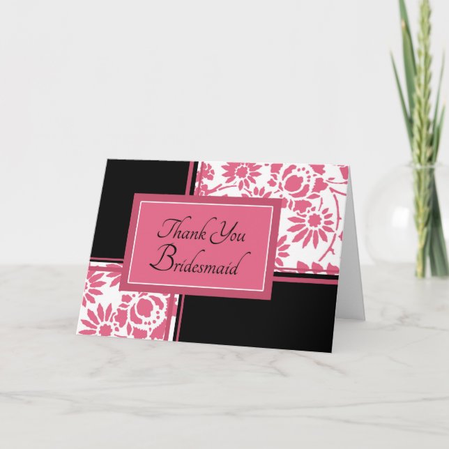 Pink & Black Blume Vielen Dank Bridesmaid Card Dankeskarte (Vorderseite)