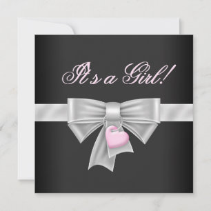 Pink Black Bow Herz Pink Black Baby Dusche Einladung