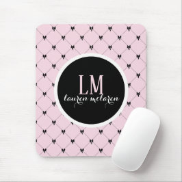 Pink & Black Bow Monogram Mousepad