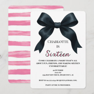 Pink Black Bow Sweet 16 Bday Einladung - Download